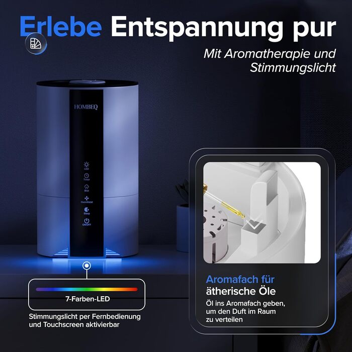 Ультразвуковий зволожувач повітря 4.2л з аромадифузором, підсвіткою та пультом керування для вітальні, спальні, дитячої кімнати та офісу, 360° форсунка