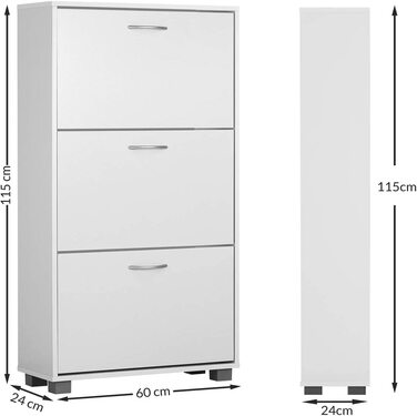Шафа для взуття Casaria® на 18 пар, 115x60x25 см, 3 дверцята, дерево бук, білий колір, з блокуванням від перекидання