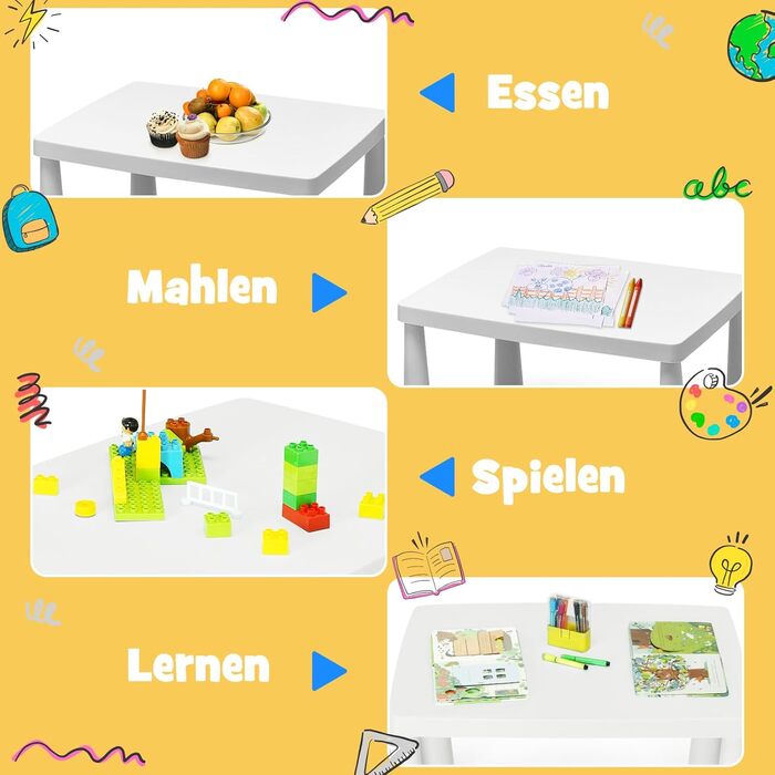 Дитячий столик та 2 стільці DREAMADE, набір меблів для навчання, їжі та ігор, пластик, білий колір, для дівчаток та хлопчиків