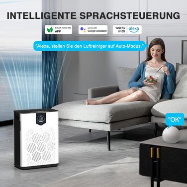 Повітряочисник для алергіків та курців, 120 м², з HEPA фільтрами, CADR 350 м³/год, керування через додаток, тиха робота 22 dB