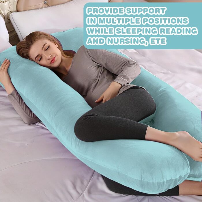 Наволочка на U-подібну подушку для вагітних та годування, бавовняний знімний чохол для подушки для тіла, 140 x 80 см (світло-блакитний + сірий)