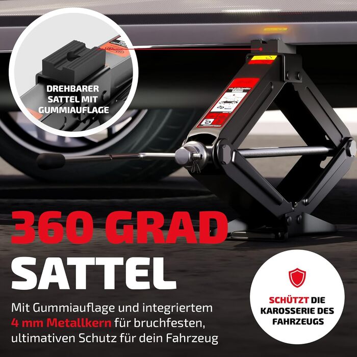 Підйомник гідравлічний ножичний HEYNER® 2т з кейсом, храповий механізм 17мм, гумові накладки, висота підйому 98-442мм. Автомобільний домкрат, сертифікат TÜV/GS