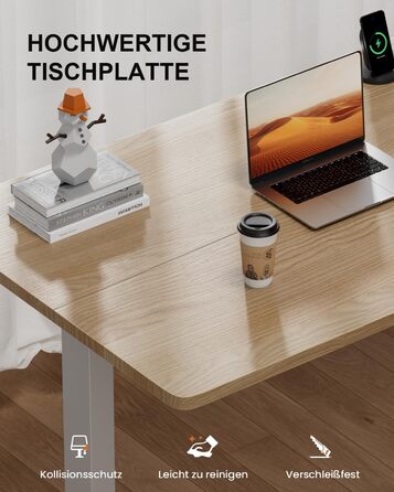 Регульований стіл з підняттям, USB-зарядкою та розеткою, 100 x 60 см. Електричний стіл, регульований комп'ютерний стіл з пам'яттю 3-х функцій, білий (горіх, 100 x 60 см)