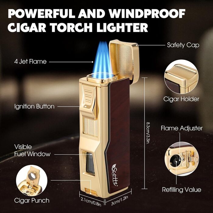 Портативний цигарний вологозбережувач та запальничка Scotte для подорожей (на 7 сигар)