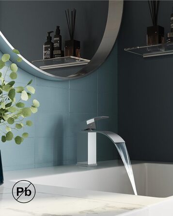 Змішувач для ванної кімнати FORIOUS з водоспадом, одноручний, хром, висота виливу 80 мм, економія води та енергії