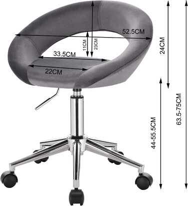 Робочий Стілець офісний стілець стілець на коліщатках Стілець офісний стілець косметичний стілець обертовий стілець з роликами регульований по висоті, оксамитовий, (темно-сірий), 100rs