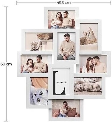 Фоторамка SONGMICS на 10 фото 10x15 см, біла, дерев'яна (MDF) для колажу RPF20WT
