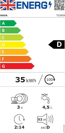 Посудомийна машина HAVA для столу з пом'якшувачем води та підвищеною енергоефективністю, 8 програм миття, блокування від дітей та відкладений старт, не потребує встановлення - ніжний лавандовий колір, TDJR09