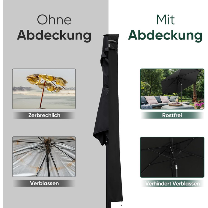 Захисний чохол для парасольки (220 x 30/50 см, чорний)