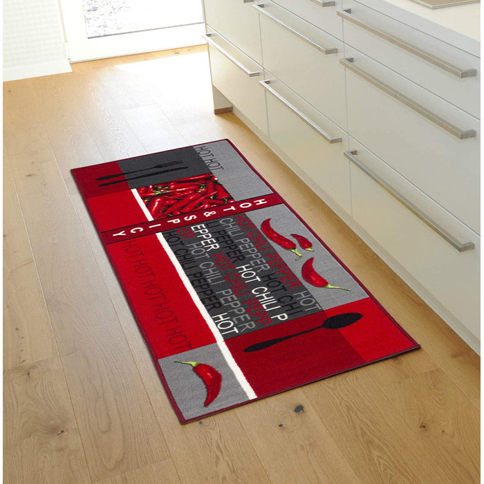 Андіамський кухонний бігун Стиль гострий перець, легкий у догляді і міцний, з малюнком Чилі, Розмір (67 x 250 см, червоний)