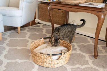 Кошик для зберігання Кругла плетена морська трава з дерев'яними ручками - Водяний гіацинт 42см - Кошик для білизни великий 42см натуральний