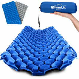 Спальний килимок POWERLIX для кемпінгу надувний матрац на відкритому повітрі - надлегкий надувний спальний килимок, компактний і легкий для активного відпочинку, кемпінгу, альпінізму, піших прогулянок - надувна сумка, сумка для перенесення, Ремонтний комплект (синій і чорний)
