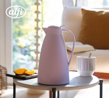 Термос Alfi ECO 1.0л з термоізоляційним скляним вкладишем, пластиковий, з поворотним клапаном та зручною кнопкою, для зручного наливання однією рукою, ідеальний для кави та чаю, BPA-Free, пастельно-ліловий