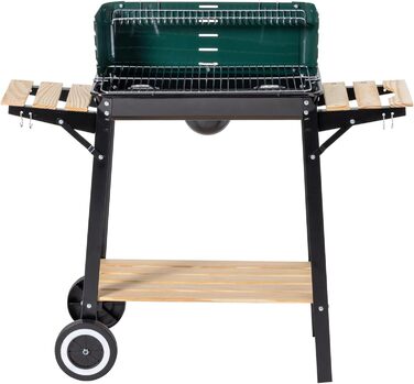 Гриль вугільний на коліщатках ARO, сталь/дерево, 2 решітки, 2 полиці, зелений