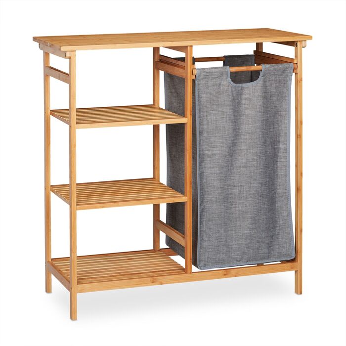 Relaxdays Бамбукова полиця для ванної кімнати з кошиком для білизни