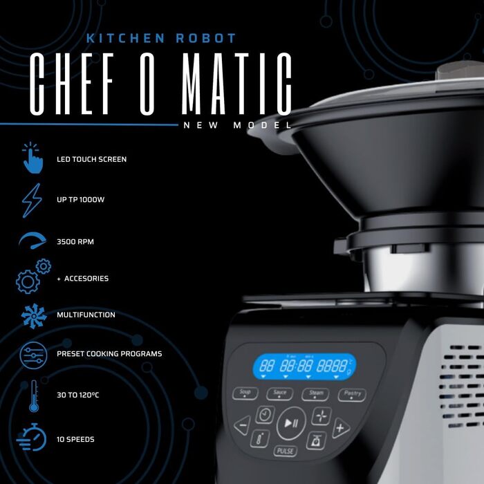 Найкращий кухонний робот-кухонний комбайн Direct Chef-O-Matic, 1000 Вт, чаша 3.00 л, з насадкою для пароварки, цифрові ваги