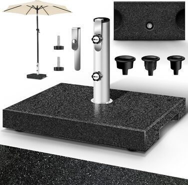 Підставка для парасольки Tillvex® Granit з роликами та ручкою для перенесення, 27 кг | Підставка для парасольки з нержавіючою сталею | Підставка для парасольки на балкон для стійок 16-48 мм та діаметром парасольки 250 см (Прямокутна, Антрацит)