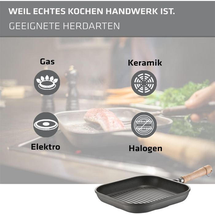 Сковорода Berndes BONANZA 24 см, алюмінієвий лиття, антипригарне покриття, квадратна, сіра