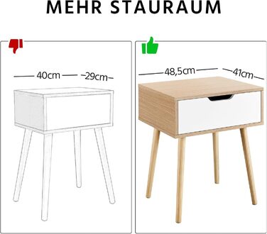 Набір Yaheetech з 2 приліжкових тумбочок з ящиком і дерев'яними ніжками, 48,5 х 41 х 57,5 см (світло-коричневий, скандинавський)