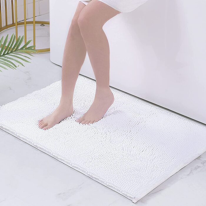 Килимок для ванної кімнати Homaxy з мікрофібри, 60 x 120 см, антиковзаюча поверхня, вбираючий, високий ворс, білий