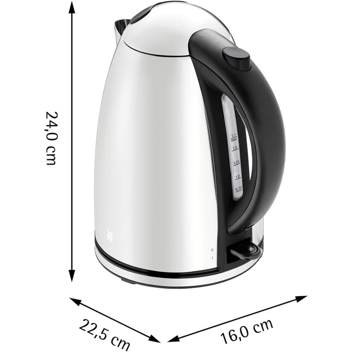 Електричний чайник WMF Stelio 1,7л з фільтром від накипу, нержавіюча сталь, матове покриття, підсвітка рівня води