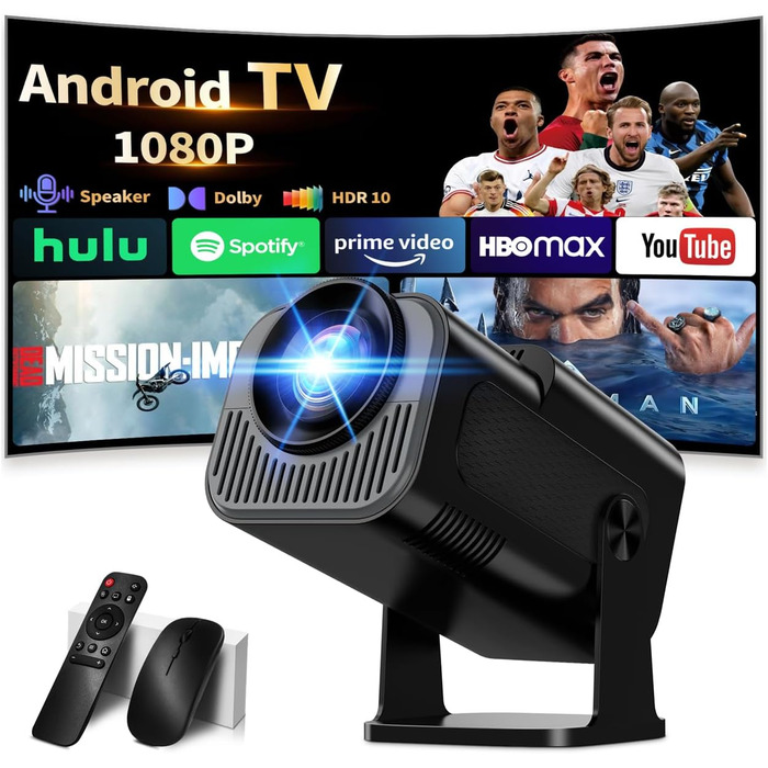 Портативний проєктор Mini Beamer 4K Full HD 1080P з WiFi 6, Bluetooth 5.2, автоматичною корекцією трапецеїдальних спотворень та підтримкою HDMI, TV Stick, Memory Stick, Laptop (білий, чорний)