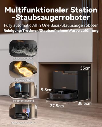 Робот-пилосос Tesvor S8 Pro з функцією миття - 8000Pa, 3в1, LiDAR-навігація, 240 хв роботи, керування через додаток/Alexa, для шерсті тварин, килимів та твердих підлог