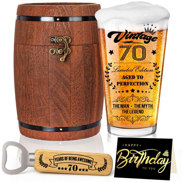 Персоналізований пивний келих з гравіюванням для чоловіка на 60 років, 1966 рік народження, в дерев'яній подарунковій коробці 470 мл + відкривачка + листівка. Ідея подарунка на День народження, День Святого Валентина