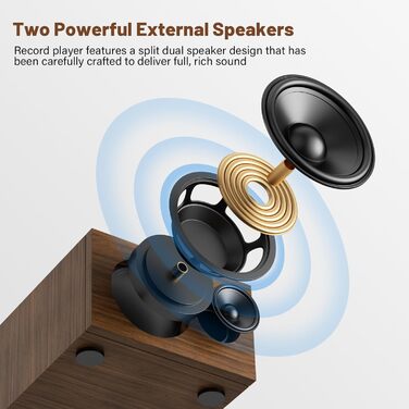Вініловий програвач Bluetooth з стереодинаміками та USB, RCA-вихід, дерев'яний корпус, грамофон для домашніх розваг (колір кави)