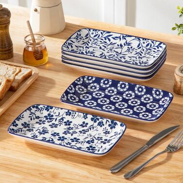 Набір тарілок Vancasso SELENE, 6 шт., прямокутні, 22x13 см, блакитні - для закусок, суші, десертів, фруктів