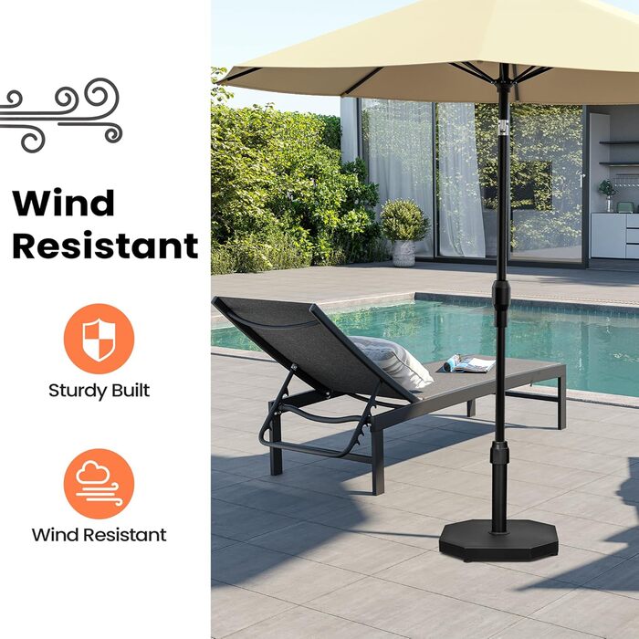 Підставка для парасольки на терасу, 18.6 кг, на колесах, чорна. Міцна підставка для маркетного парасоля, для вулиці, підійде для деку, басейну, двору.