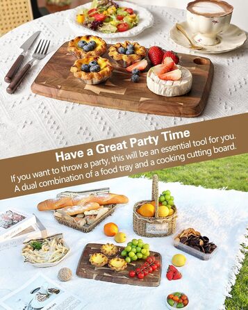 Дерев'яний обробний стіл XINZUO Hirnholz (35x25x2.6 см) з антиковзкими ніжками та ручкою, з канавкою для соку, для кухні