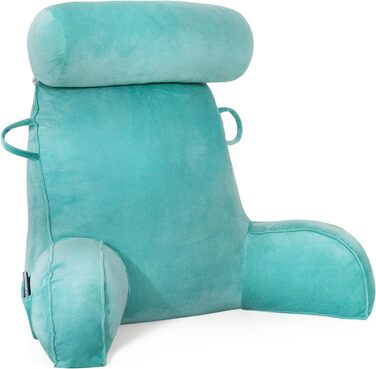М'яке крісло-мішок для читання з велюру, для дорослих, з підтримкою спини та підлокітниками, з кишенею та знімним чохлом (кава) (синій/зелений)