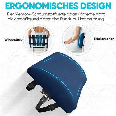 Пояснична подушка FORTEM для авто та офісного стільця, ортопедична підтримка спини з ефектом пам'яті (Memory Foam), дихаючий чохол, синій велюр