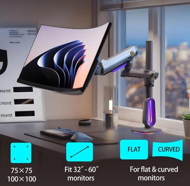 Кріплення для монітора NB Ergonomic RGB, 32-60 дюймів, плоске/вигнуте, максимальне навантаження 20 кг, VESA 75/100 мм (темно-синій)
