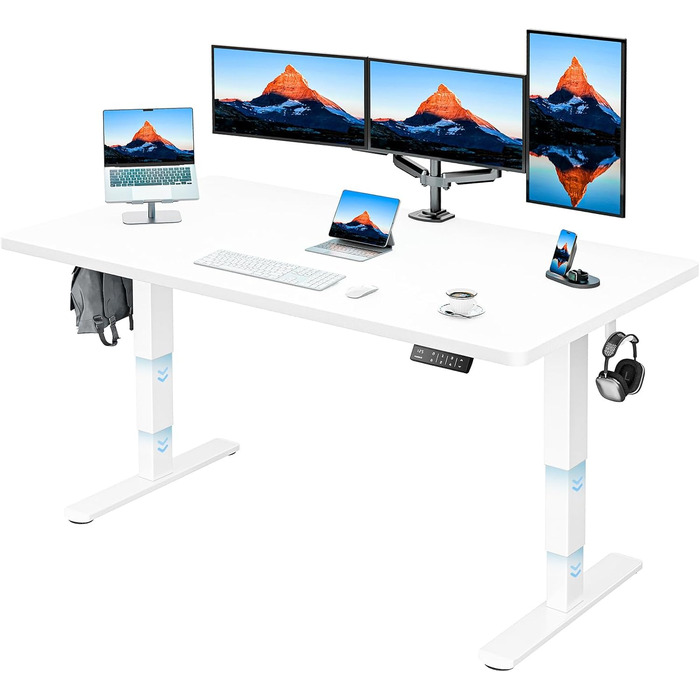 Електричний стіл HUANUO 160x80 см, білий, регулювання висоти 60-125 см, 120 кг, 2 мотори