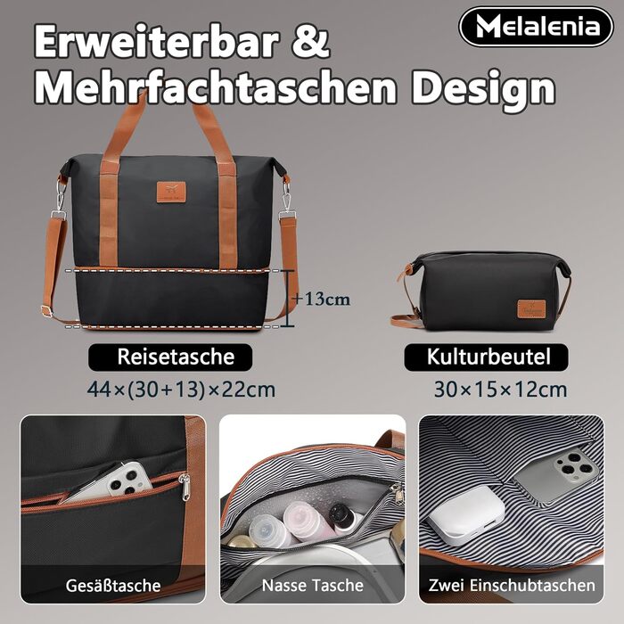 Набір валіз Melalenia 3 в 1: велика, середній та маленька, з жорсткою оболонкою, TSA-замком та 4 колесами (Чорний)