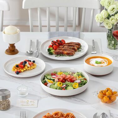 MALACASA Сервіз на 6 осіб (24 предмети) з реактивної глазурі, кераміка, білий з коричневим, для дому та ресторану