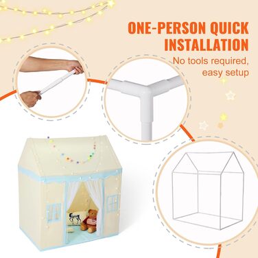 Дитячий намет VEVOR Tipi для дітей 1-5 років, складний намет з килимком та сумкою, з вікнами, для дому та вулиці, бежевий (хатинка)