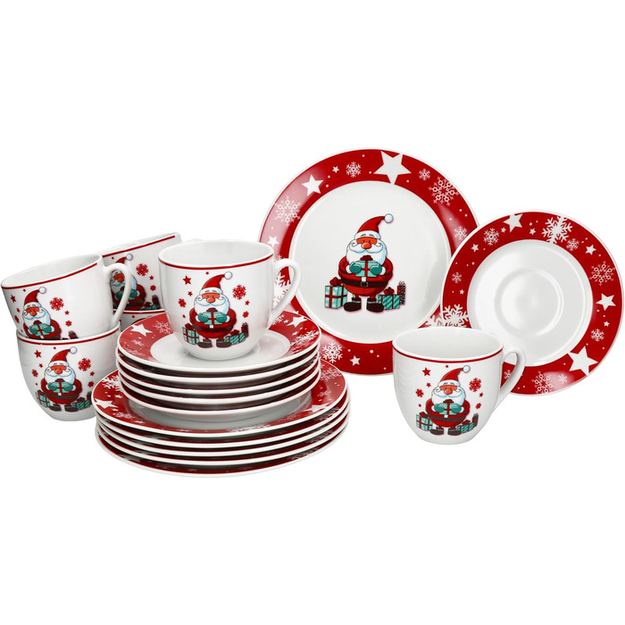 MamboCat Новорічний кавовий сервіз на 6 осіб з порцеляни (18 предметів) | Кавовий набір для святкування Різдва та Миколая