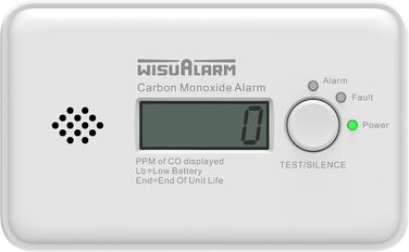 Детектор чадного газу з батареєю на 10 років, CO детектор, сертифікат TÜV, LCD дисплей, кнопка тестування/відключення, EN 50291 (автономний)
