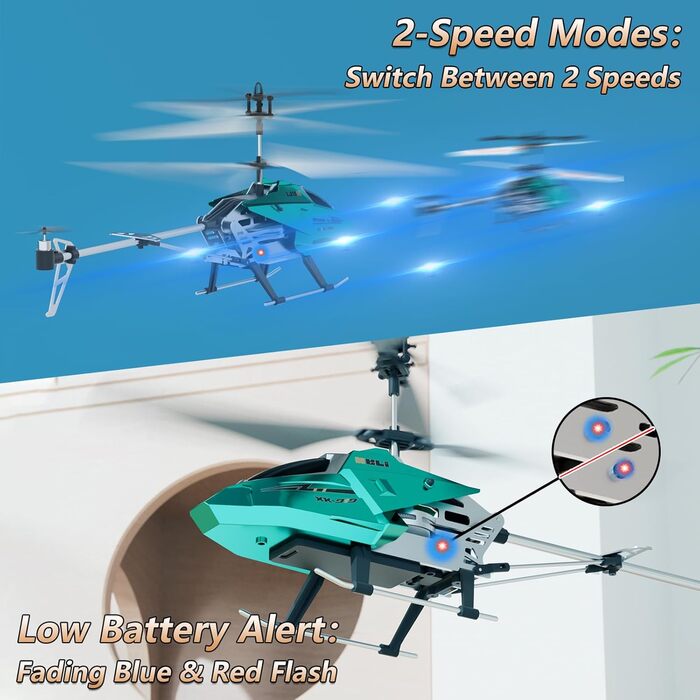 RC Гелікоптер XIKOTEC на радіокеруванні з 2 акумуляторами, LED підсвічуванням, автоматичним злетом/посадкою - іграшка для хлопчиків від 8 років, синій