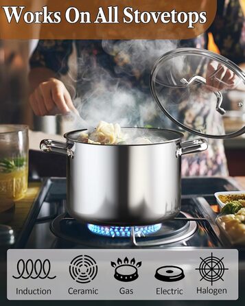 Набір каструль та сковорідок Cook N Home з нержавіючої сталі (7 предметів) з кришками з термостійкого скла, індукційний, придатний для миття в посудомийній машині, сріблястий (каструля для супу)