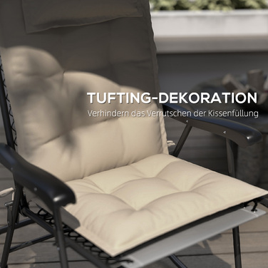 Набір з 2 подушок для шезлонга, водовідштовхувальні, розміром 50x116x5 см, бежевого кольору. Ідеально підходить для садових шезлонгів.