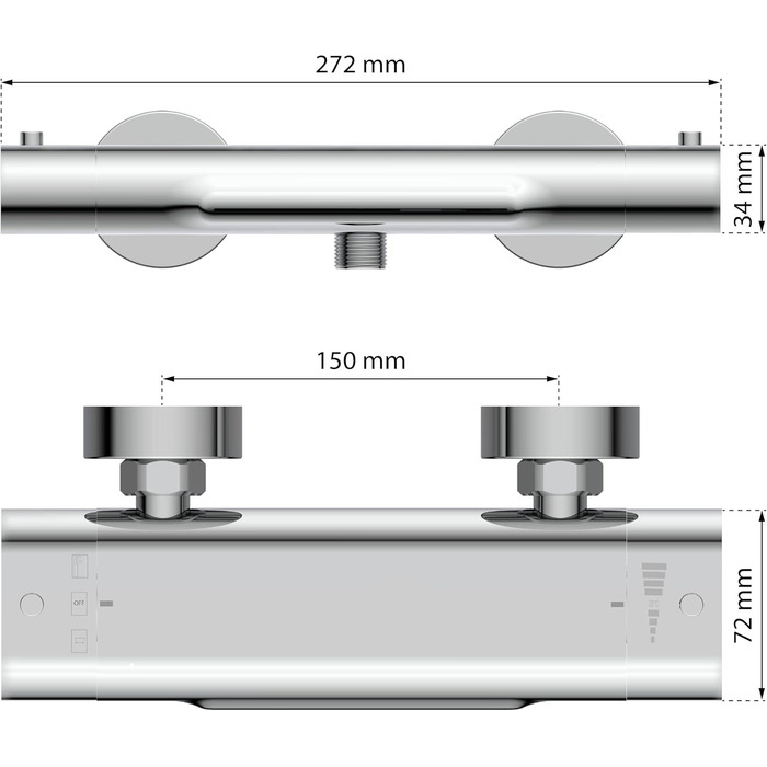 Змішувач для ванни EISL CARNEO з термостатом, водоспадом та захистом від перегріву (38°C), хром