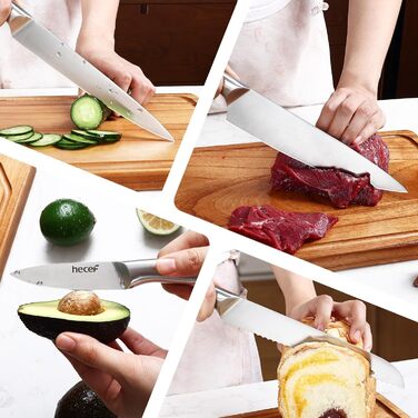 Набір ножів Hecef 6 предметів з підставкою, нержавіюча сталь, кухонні ножі, ергономічні ручки, подарункова коробка