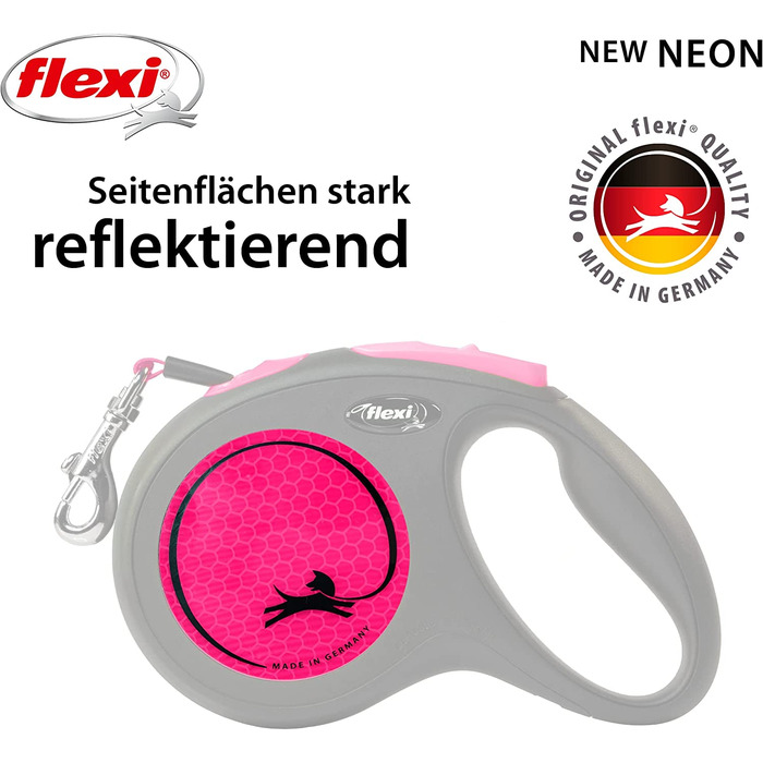 Новий неоновий ремінець Flexi m чорного кольору 5 м для собак вагою до 25 кг (Рожевий, м (1 упаковка))