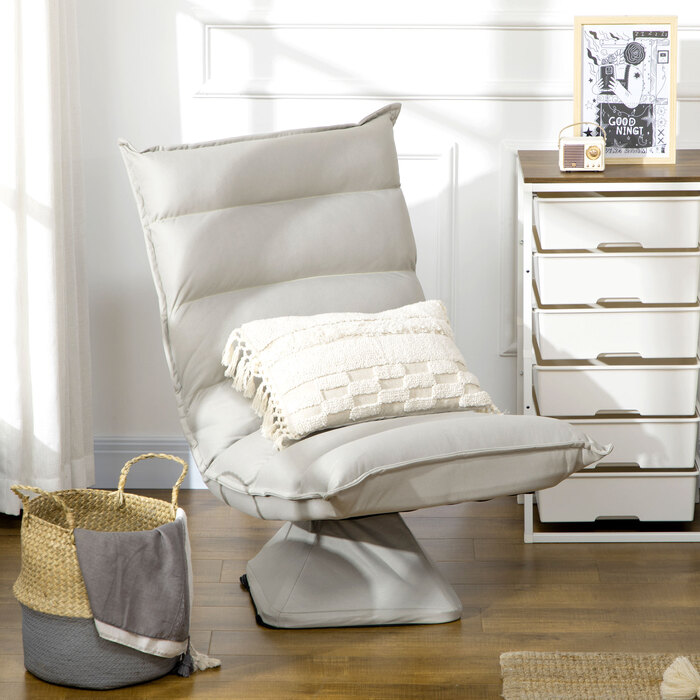 Крісло, поворотне, з регульованою спинкою, з імітацією шкіри, сталевий каркас, світло-сіре, розміри 62 x 70 x 95 см