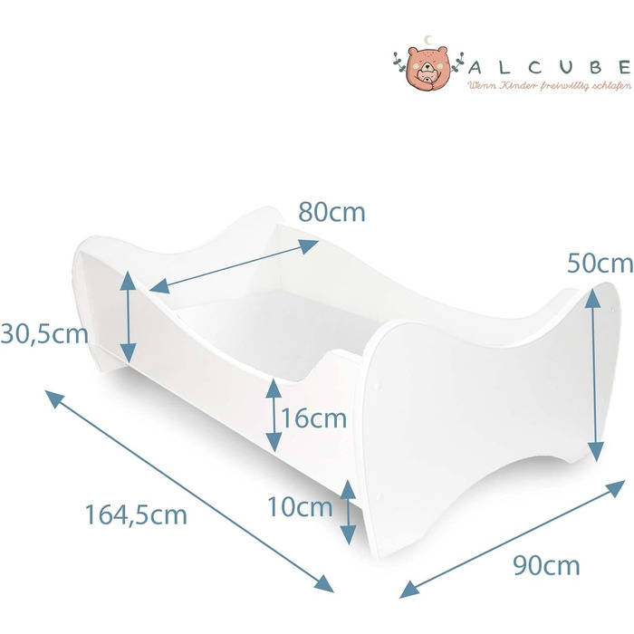Дитяче ліжко Alcube 80x160 см Комплект гойдалок I з рейковим каркасом і матрацом I Молодіжне ліжко 160х80 см, із захистом від падіння, Зроблено в Європі I висока стійкість Повне ліжко - Біле 80 х 160 см Білий