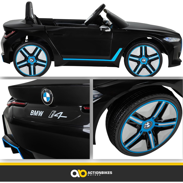 Дитячий електромобіль BMW i4 Actionbikes Motors, ліцензійний, з пультом 2,4 ГГц, електроавто для дітей від 3 років, іграшковий автомобіль (білий/чорний)